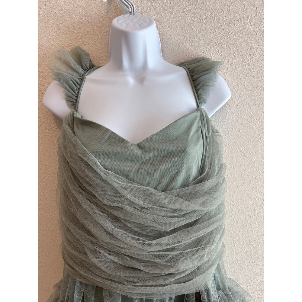 NWT Lulus Pure Radiance Sage Brush Mesh Swiss Dot Tiered Maxi Dress Romantic - Picture 6 of 9